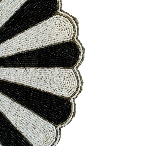 Tiramisu Beaded Placemat Charger 15in Black & White Candy Stripe NEW - Picture 6 of 10